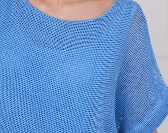 Oversized Waffle Knit top Causal Boho Tie-Side Blouse