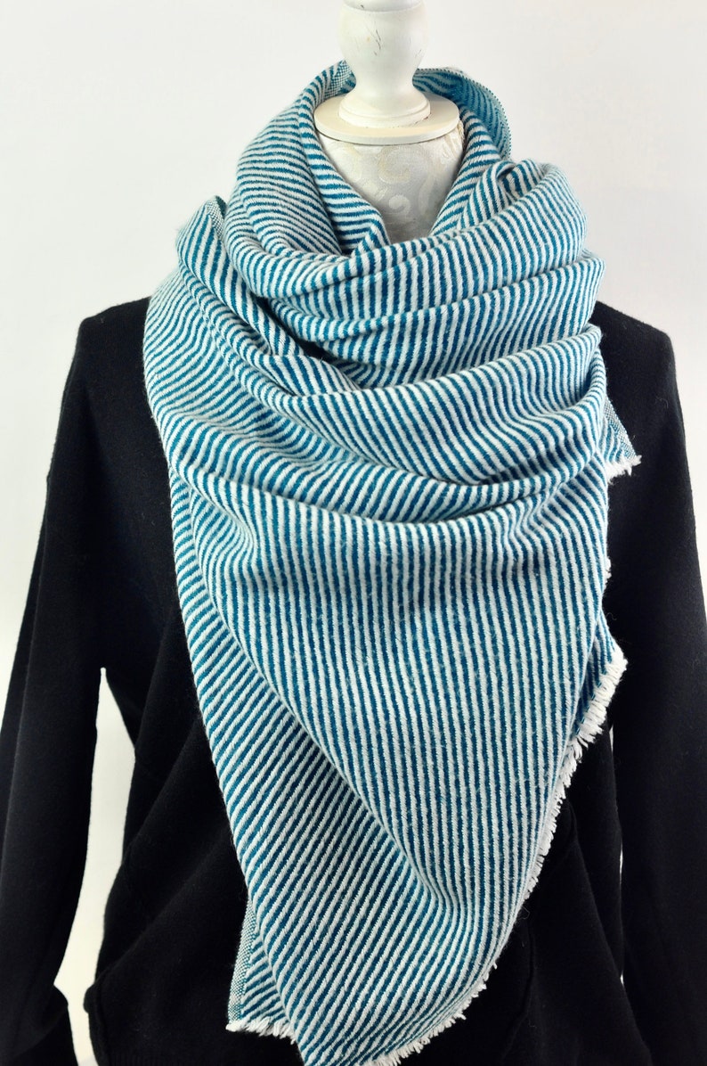 Handmade Thick Cashmere Scarf Turquoise Colour Stripes / - Etsy