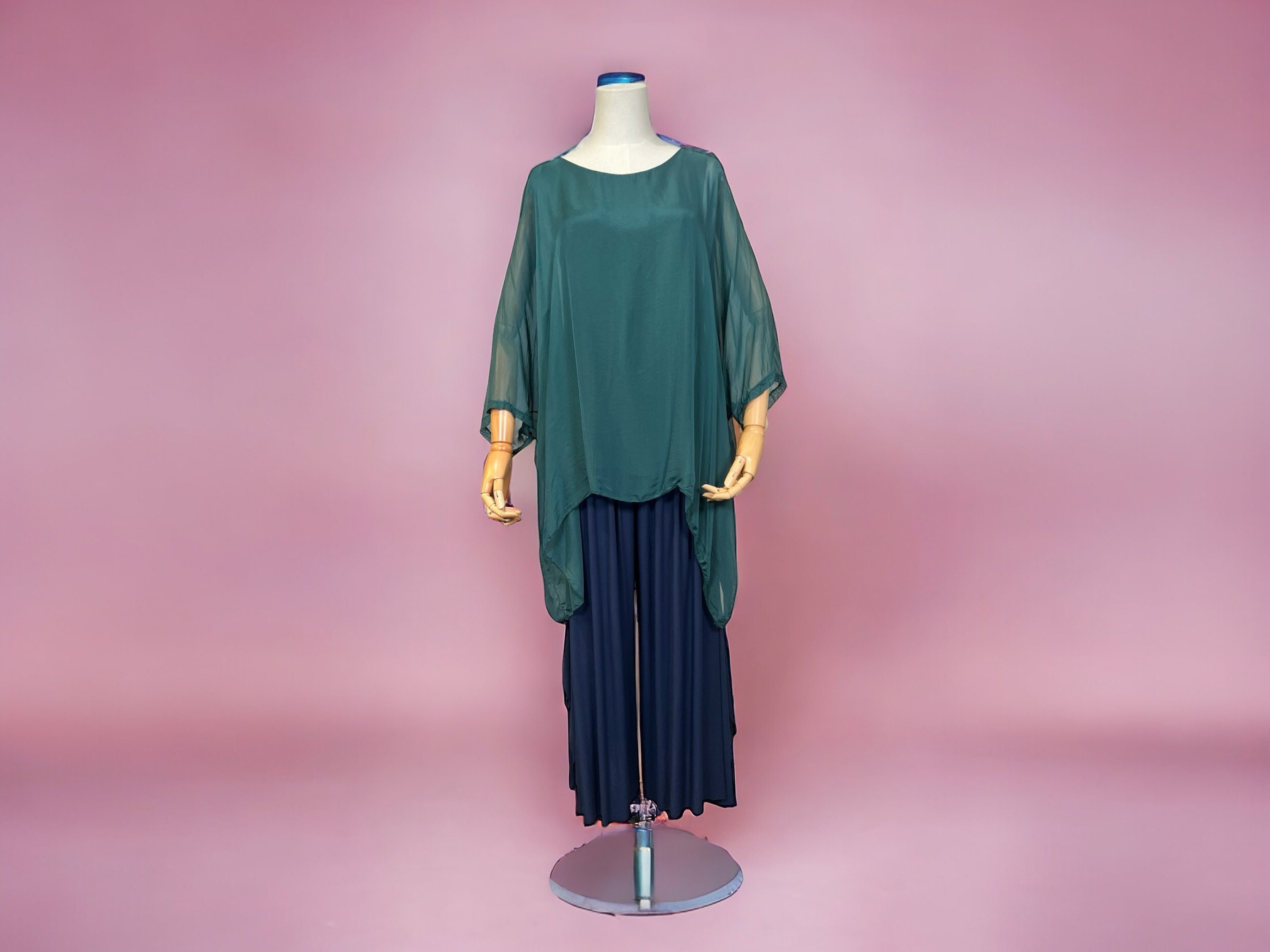 Top Lagenlook Donna Italiano - Maniche A Pipistrello, Bottoni, Taglia Unica 20-24