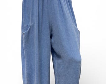Relaxed wide-Leg Linen Trouser  With Roomy Side Pocket  For Women