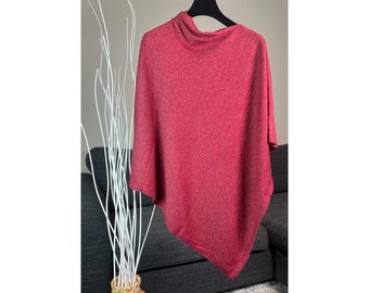 Hand-Loomed Cashmere Blend Poncho - Red Lightweight Cape