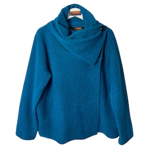 Winter Ladies Boiled felted wool mix 2 pockets/ cowl neck / lagenlook/duster jacket coat/ coatigan jacket -  TURQUOISE  BLUE/Teal
