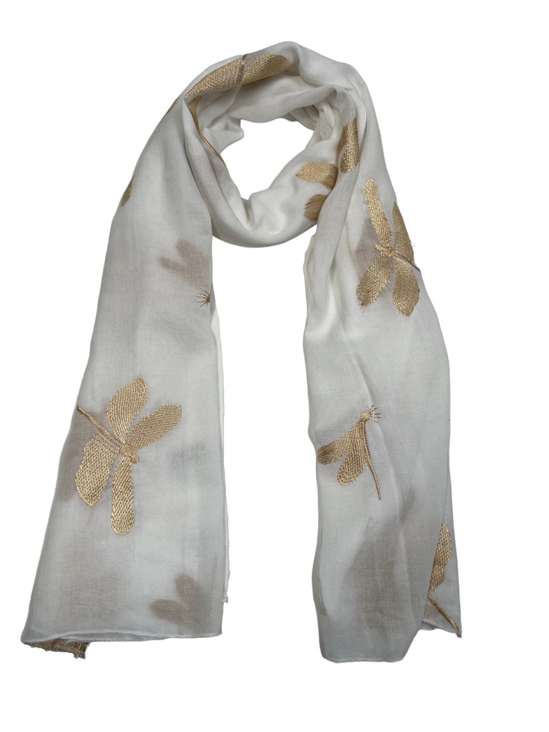 Hand Embroidered Scarf GREY Dragonfly Print - Etsy