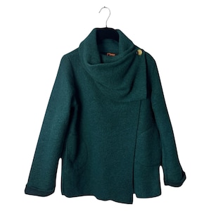 Winter Ladies Boiled felted wool mix 2 pockets/ cowl neck / lagenlook/duster jacket coat/ coatigan jacket -  FOREST GREEN
