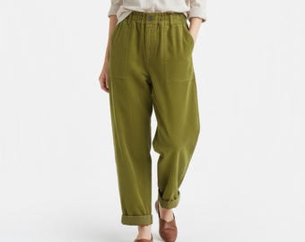 Corduroy Trousers for Women, High Waist Relaxed Fit Pants, Elastic Waist Casual Trousers, Autumn Winter Fashion