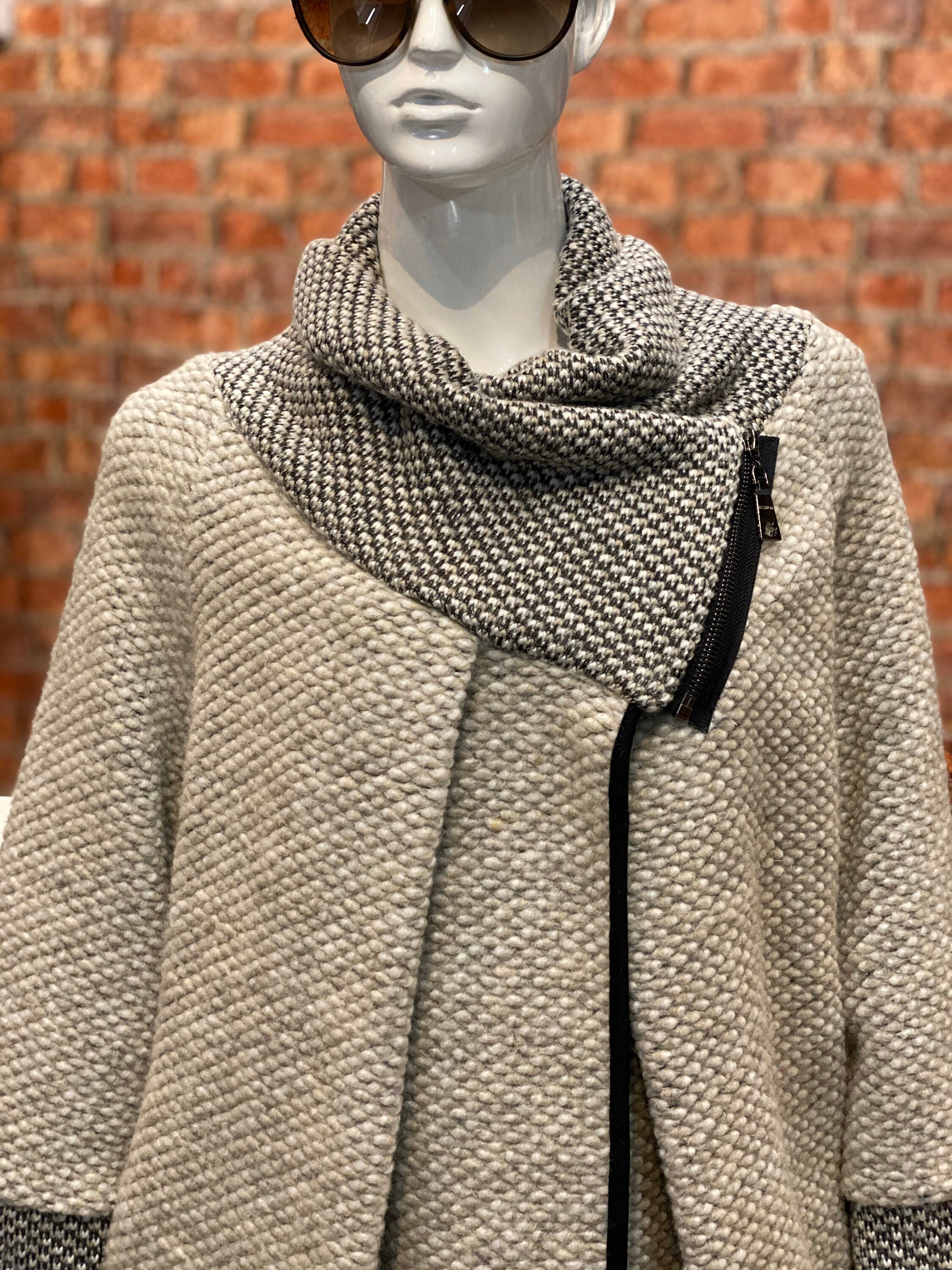 Image of Beige Colour/Wool Mix Cocoon Lagenlook Coatigan Jacket/ Zip Jumper