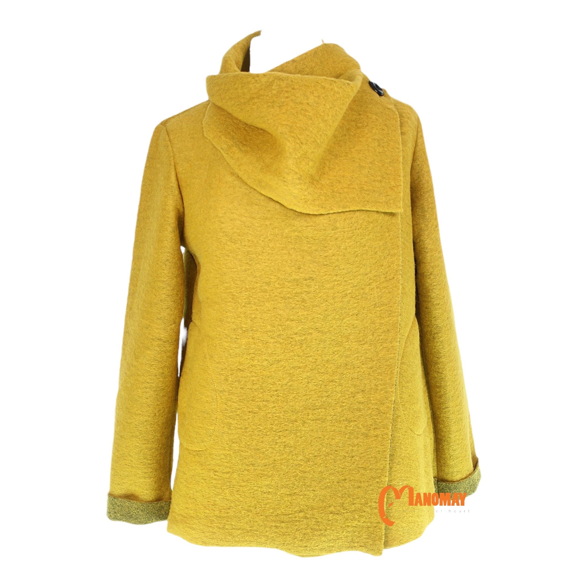 Winter Ladies Boiled Felted Wool Mix 2 Pockets Cowl Neck Lagenlook duster Jacket Coat Coatigan Jacket MUSTARD YELLOW Etsy