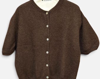 Knitted  Cardigan for Women, Handmade Mohair Blend Sweater, Round Neck Button Up Cardigan, Relaxed Fit.