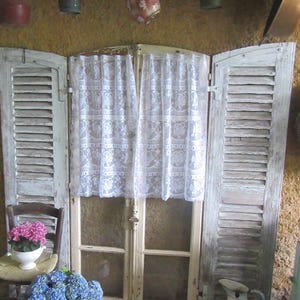 Pair French Cafe kitchen curtain panels French Vintage adjustable length Birds Straw Hat Baskets of Flowers