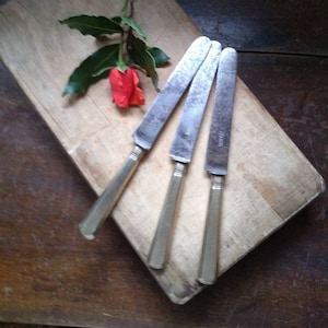 3 Knives Paris Antique French Flatware Butter Pate Silver Foie Gras Vintage Stamped Paris