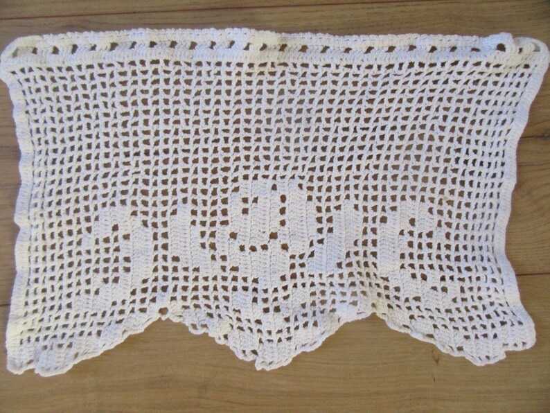Pair Handmade Crochet Lace Caf\u00e9 Curtain Hand Crochet Rose Pattern