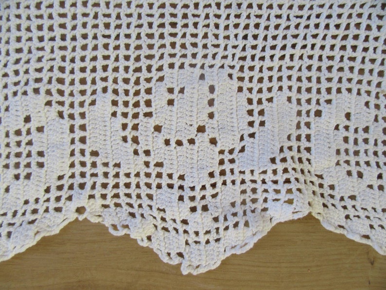 Pair Handmade Crochet Lace Caf\u00e9 Curtain Hand Crochet Rose Pattern