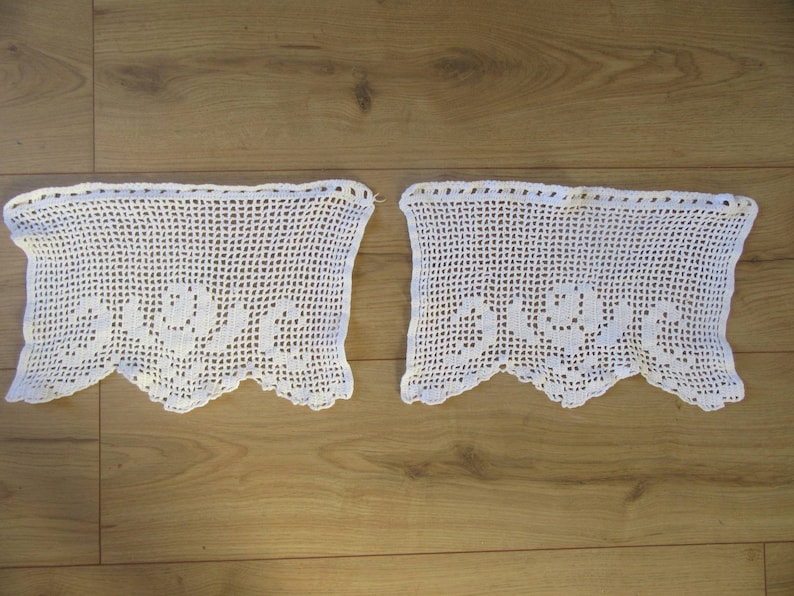 Pair Handmade Crochet Lace Caf\u00e9 Curtain Hand Crochet Rose Pattern
