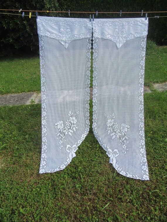 Pair Extra Long Lace Curtains Panels Extra Long French Vintage Etsy