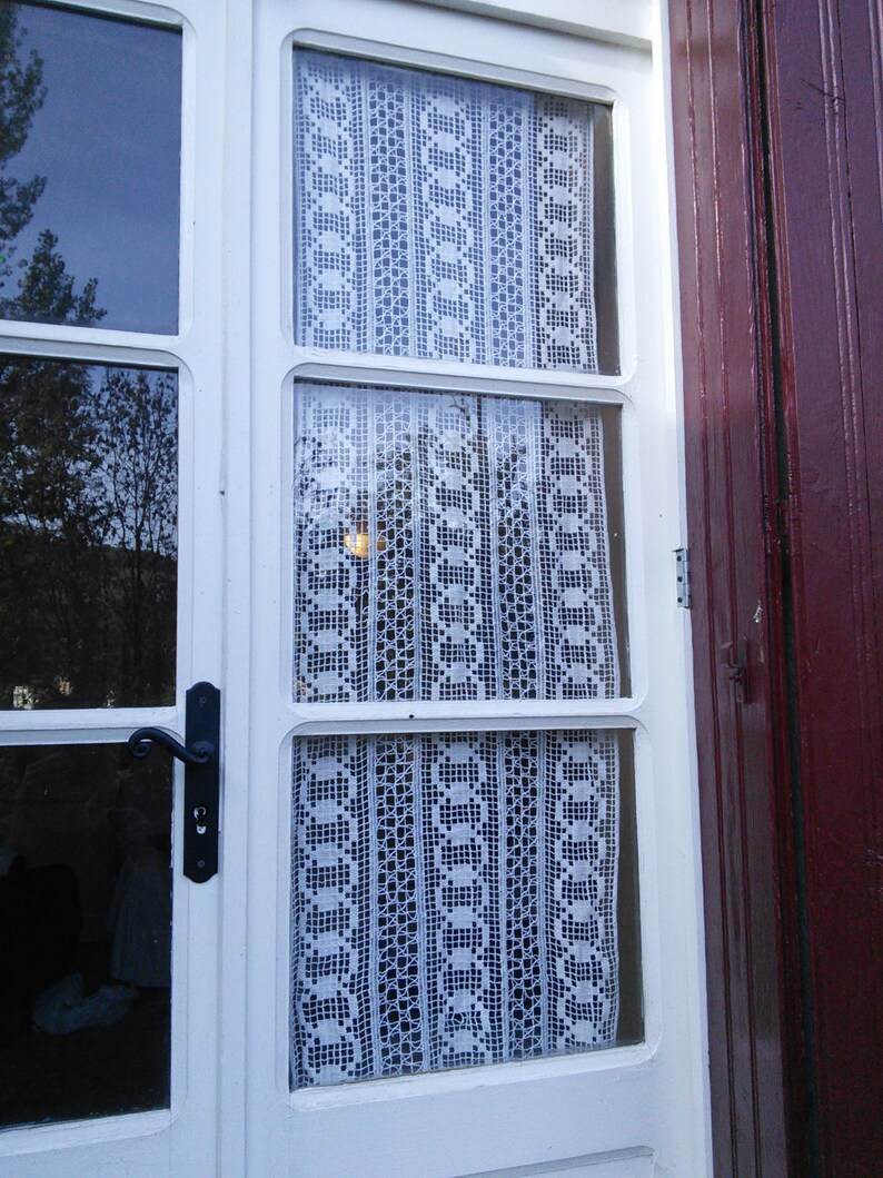 Filet Crochet Lace Long Curtain Panel Cotton Fringed