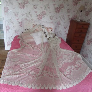 Retro Curtain Filet Cotton Blend with Wooden Rings French Vintage
