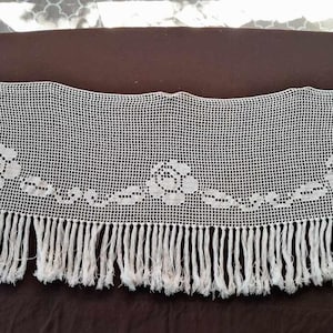 Crochet Filet Lace Curtain Pelmet Valance Handmade Fringing Tassels French Vintage