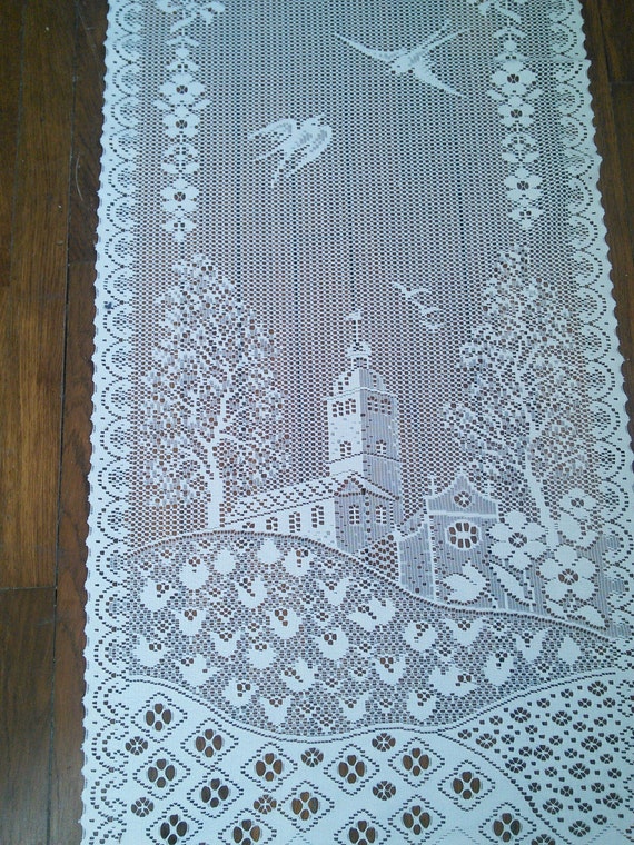 Long Lace Net Curtain Panel French Vintage Village Church ...