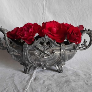 Large French Antique Table Jardiniere Art Nouveau Metal Ornate Planter