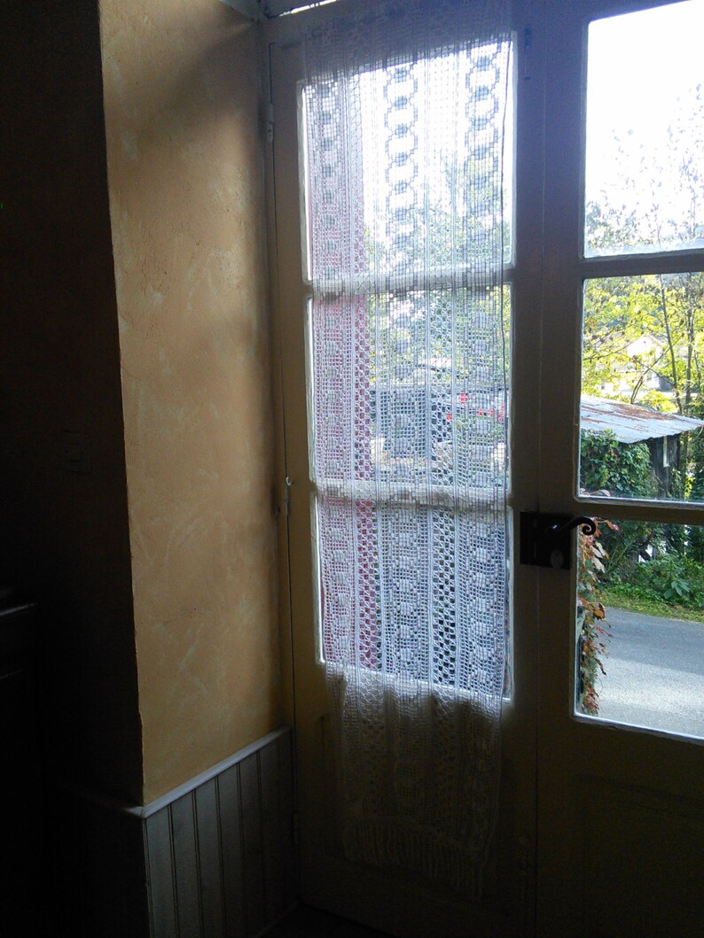 Filet Crochet Lace Long Curtain Panel Cotton Fringed