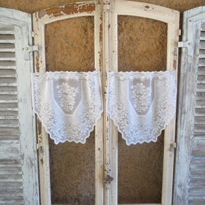 Pair Lace Curtain Pelmets French Vintage Floral Cafe Curtains