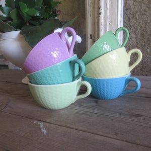 Digoin Sarreguemines Cups Coffee Tea Pastel Colours French Vintage Mid Century