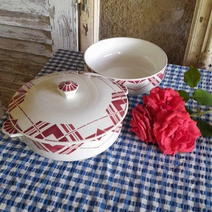 Rare French Serving Tureen, Bowl Collectible St Amand Ceranord Art Deco Red Tableware Faience Vintage Large Soup Vegetable Salad bowls