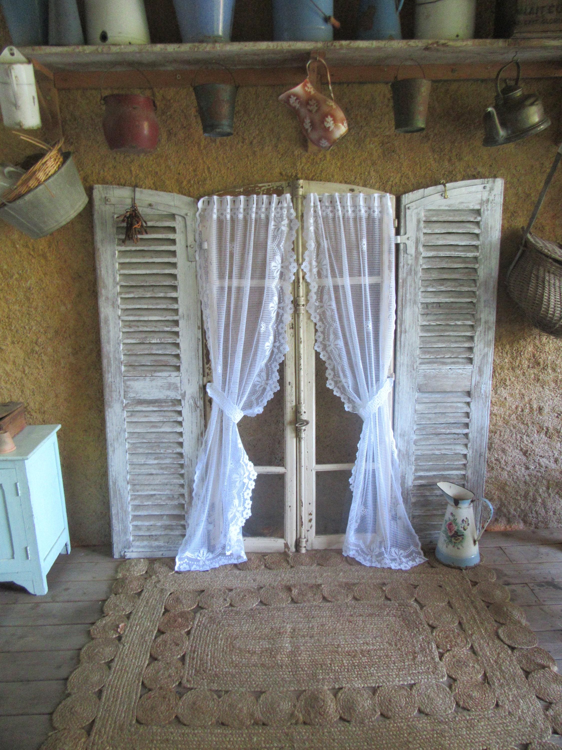 Pair Lace Swag Curtains Panels French Vintage Bows Filet