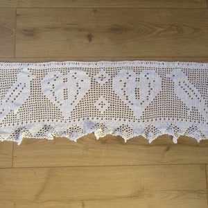 Lace Curtain Pelmet Valance Handmade Crochet French Vintage Heart Bird