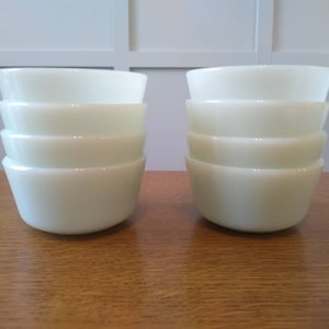 8 Milk Glass Pale Green Ramekins Bowls Anchor USA French Vintage Retro