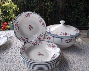 Bowls  Collectible Digoin Ninette Tableware Faience French Vintage Shallow Bowls Demi Cruese