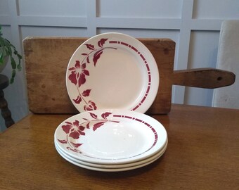 Vintage Salins Floreal Bordeaux Plates: French Collectible Tableware, Set of 4