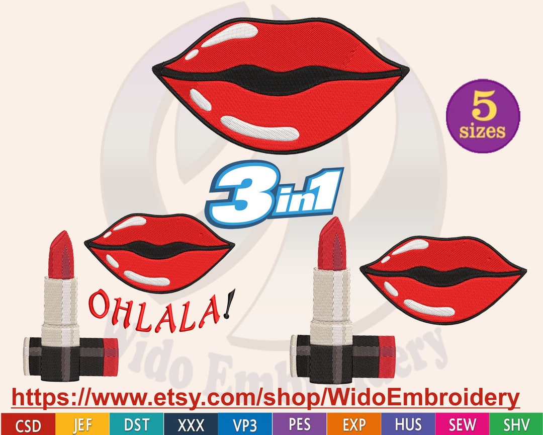 Makeup Embroidery Designs,lips, Lipstick, 5 Size 10 Formats, Gift