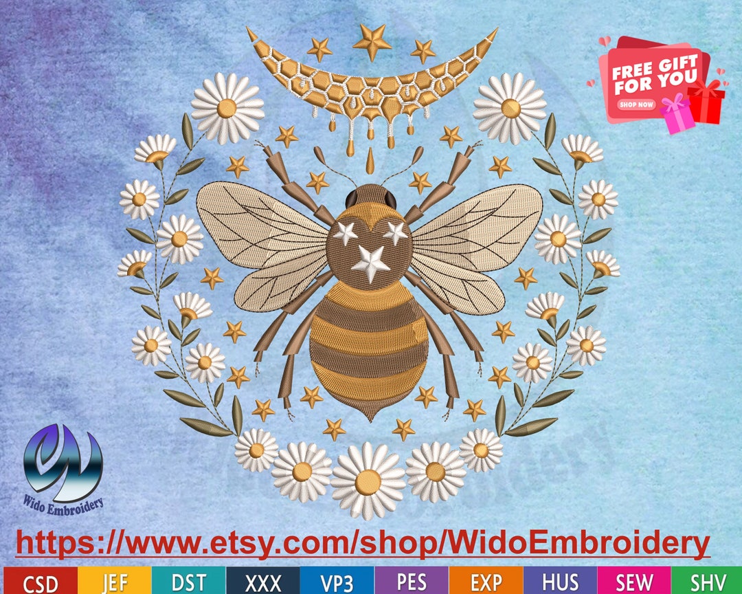 Bee Embroidery Design,moon, 5 Sizes 10 Formats,girl,floral, Frame ...