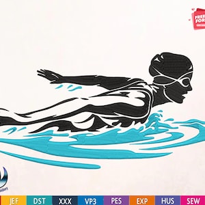 Projekt haftu Pływak, 5 rozmiarów 10 formatów, pływanie, maszyna, fitness, sportowiec, ciało, siła, sporty wodne, pływanie i nurkowanie