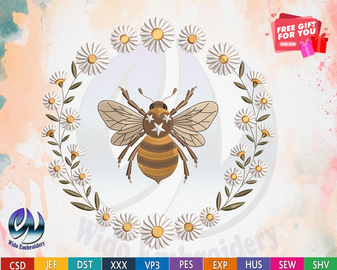Bee Embroidery Design,5 Sizes 10 Formats,girl,floral,frame,insect,mini ...