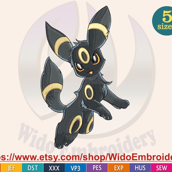 Umbreon Pokemon machine EMBROIDERY DESIGN, 5 Sizes 10 Formats,Instant Download, PES Design,brother ,anime, T-shirt ,kids