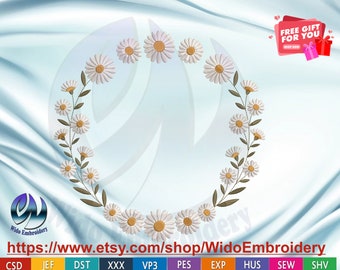 flower frame Embroidery Design, 5 Sizes 10 Formats , Monogram, border , pillow , floral, daisy, roses,leaf