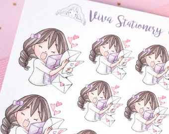 Kawaii Girl Happy Mail Stickers Version 1 ~Violet~ For your Life Planner, Diary, Journal, Scrapbook...