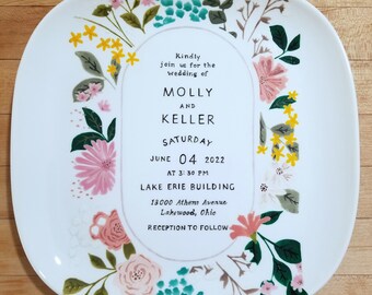 Wedding Invite Gift, Wedding Plate Hand Painted, Bridal Shower Gift, Gifts for the Couple, Unique Wedding Gift, Wedding Gift Idea