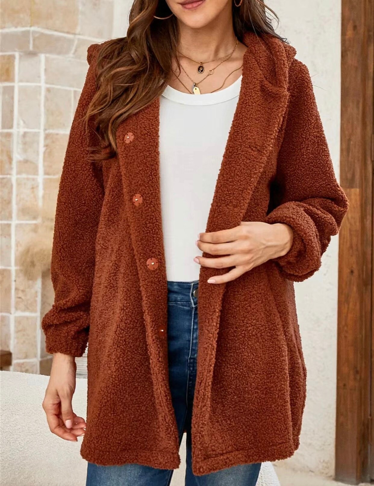 fuzzy brown jacket with hood