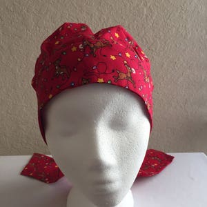Youth Cotton Chemo Hat: Reindeer Print Head Covering