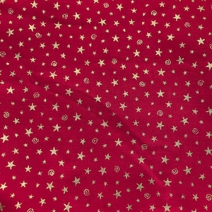Red Cotton Christmas Fabric with Gold Stars: Quilting & Sewing, 2 Yards+