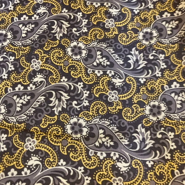 Paisley Cotton Fabric, Richloom Quilting Fabric, 100% cotton, fabric by the yard, 1 3/4 yards, Brown and Gold Paisley