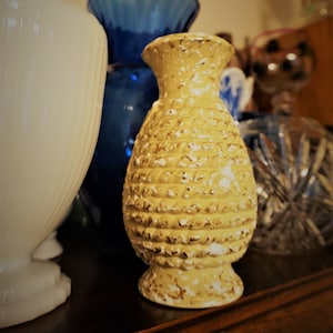 Vintage Handmade Pottery Vase: Gold & White Enamel, Lumpy Texture