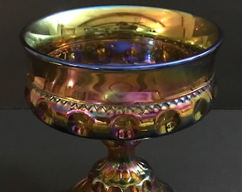 Vintage Carnival Glass Pedestal Bowl, Marigold Bowl, Iridescent Carnival Glass, Indiana, Candy Dish, Giftware, SoniaCollectibles Glassware