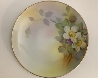 Vintage NIPPON Hand Painted Plate, White Yellow Daisies, Violet Flowers, Leaves, Nippon Plate, Nippon,Vintage Nippon, SoniaCollectibles Dish