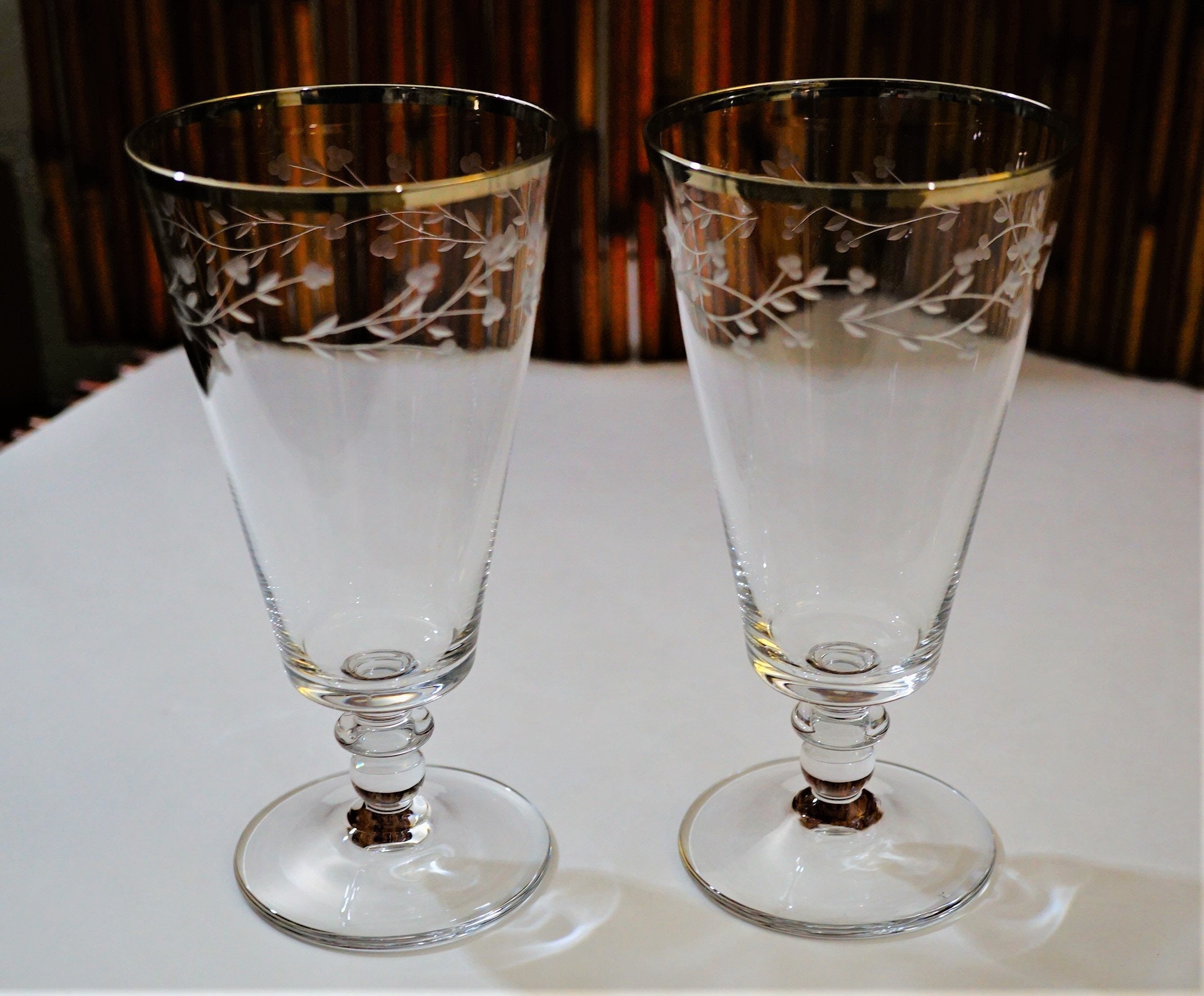 Crystal Stemware Platinum Trimmed Etched Glass Wine Etsy