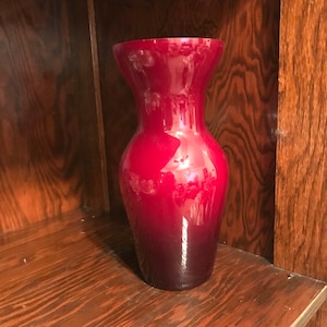 Vintage Studio Art Cased Glass Vase Ruby Red Exterior White Glass Interior 8 Inch Tall~~SoniaCollectibles Vase