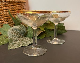 Vintage Gold Rim Cocktail Glasses: Mid Century Barware, Set of 2